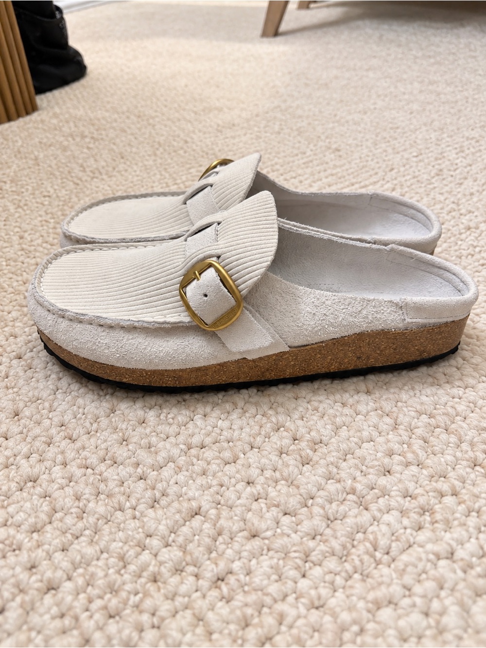 Birkenstock Buckley Corduroy Suede Clogs Mules Cream Size 38